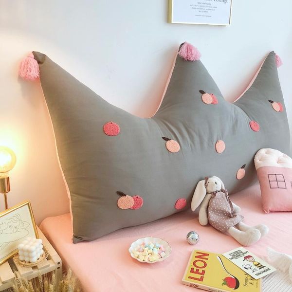

pillow gray pink white flowers embroidery tassels crown super soft washed cotton 1.2m 1.5m 1.8m big backrest bed cushion decorate
