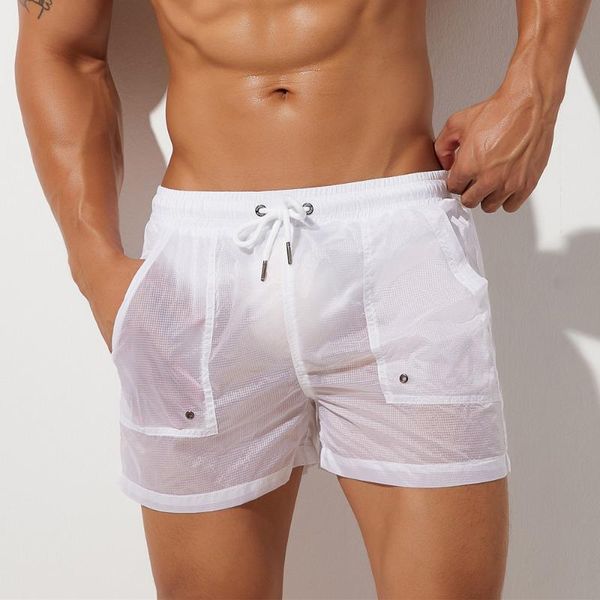 

men's shorts summer mens semi-transparent nylon quick dry gyms casual joggers home wear men bottoms, White;black