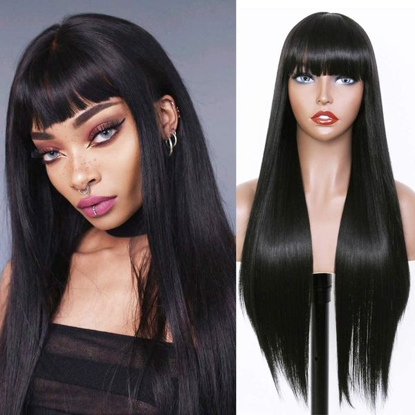 

360 transparent lace frontal wig with bangs 13x4 13x6 straight human hair wigs with bangs brazilian lace front wigs with bangs, Black;brown