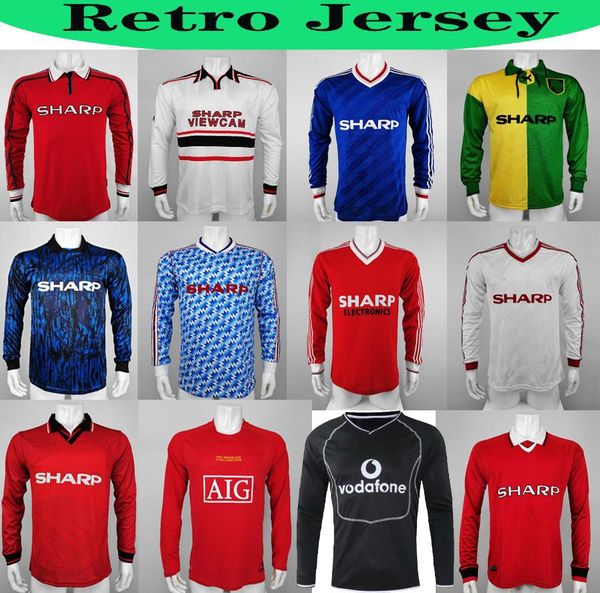 

long sleeve 07 08 90 92 united retro ucl final match utd home manchester 94 98 united ronaldo beckham cantona keane scholes giggs jersey, Black;yellow