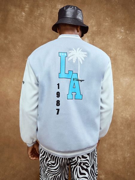 

romwe guys letter colorblock button front baseball jacket q7qq#, Black;brown