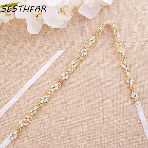 

wedding sashes rhinestones bridal belt gold crystal sash diamond for women evening dress j132g, White