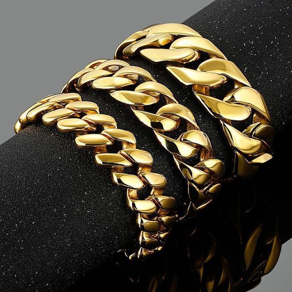 

20/24mm huge heavy stainless steel gold tone jewelry bracelet miami cuban curb chain men's boys wristband bangle hombres pulsera link,, Black