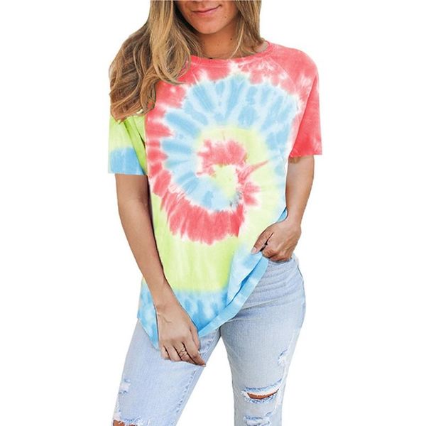 

summer women t shirt tie dye tee female clothes casual o-neck tees ladies short sleeve shirts red s women's t-shirt, White