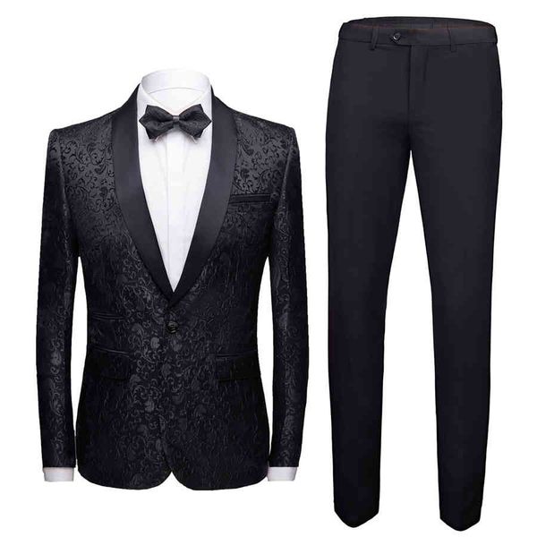 

men's suits & blazers black formal 2 piece set asian size 4xl business banquet dress jacket and pants jacquard fabric, White;black