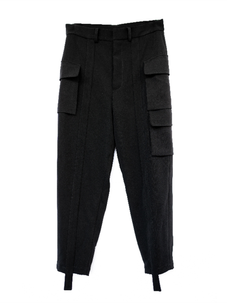 

men's pants fall patchwork casual large size asymmetric multi-pocket design black pant leg long