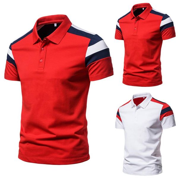 

men's polos vacation shirts three-color stitching short-sleeved lapel t-shirt men clothing slim casual camisas de hombre, White;black