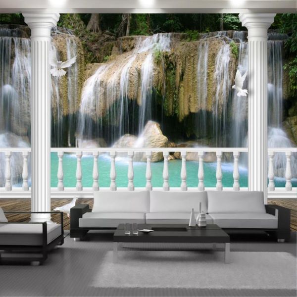 

wallpapers romantic 3d landscape wallpaper wall papers white roman column beautiful waterfall scenery home decor painting mural
