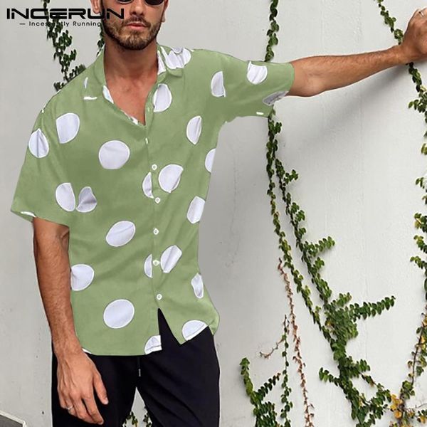 

men's casual shirts men hawaiian shirt polka dot print lapel short sleeve fashion clothing 2021 streetwear summer camisas s-3xl incerun, White;black