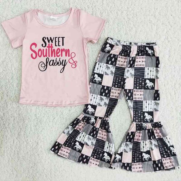 

girls clothes sets spring toddler outfits fashion baby clothing bell bottom pants kids boutique wholesale, White