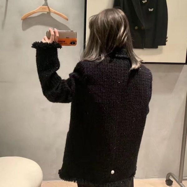 

women's jackets clothes women autumn loose fit tweed suit coat office ladies vintage black jacket single breasted pockets lapel winter, Black;brown