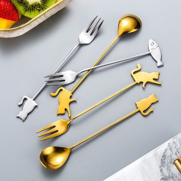 

creative stainless steel 304 spoon fruit dessert fork cute cartoon fish coffee