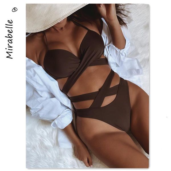 

women's swimwear mirabelle solid bikinis halter swimsuit 2021 cut out swimwears high waist bathing suits bandage cross biquini, White;black