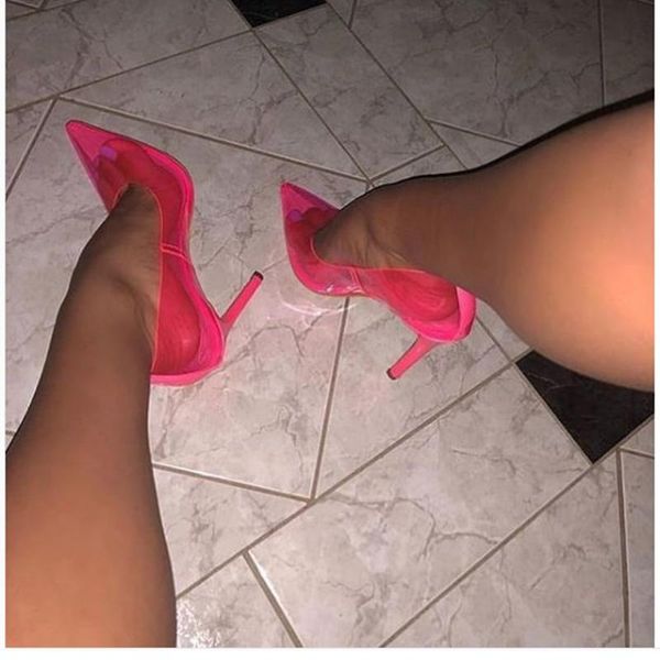 

dress shoes pvc clear women jelly high heels pointed toe transparent ladies pumps candy color stiletto party zapatos mujer, Black