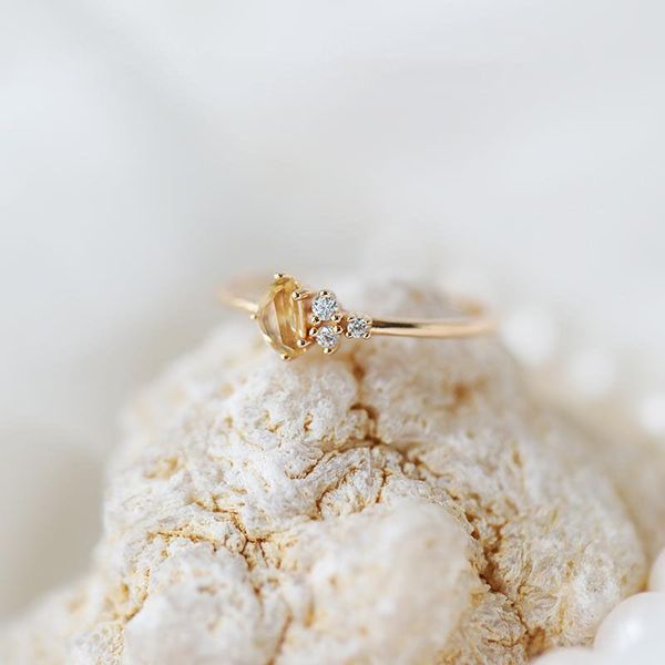 

cluster rings original irregular natural small particles of citrine diamond opening adjustable ring elegant charm female silver jewelry, Golden;silver