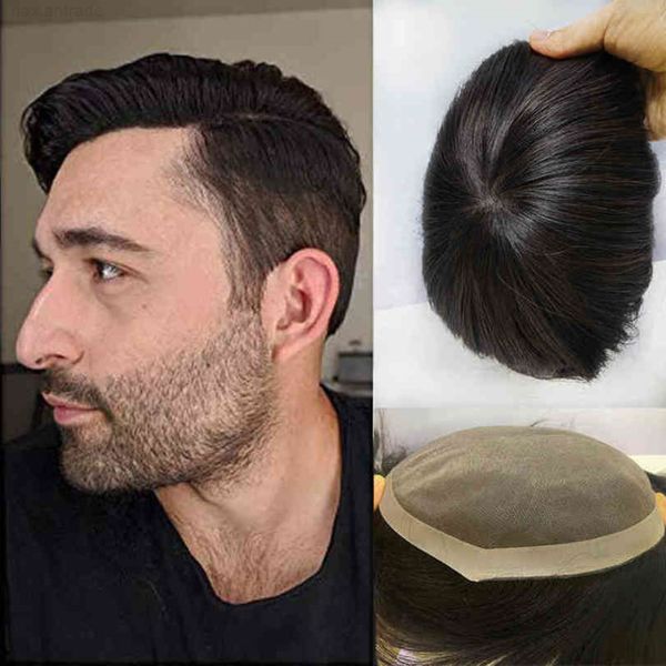 

men's pu lace monkey remy horse wig, natural appearance, wig substitut, wigs, Black