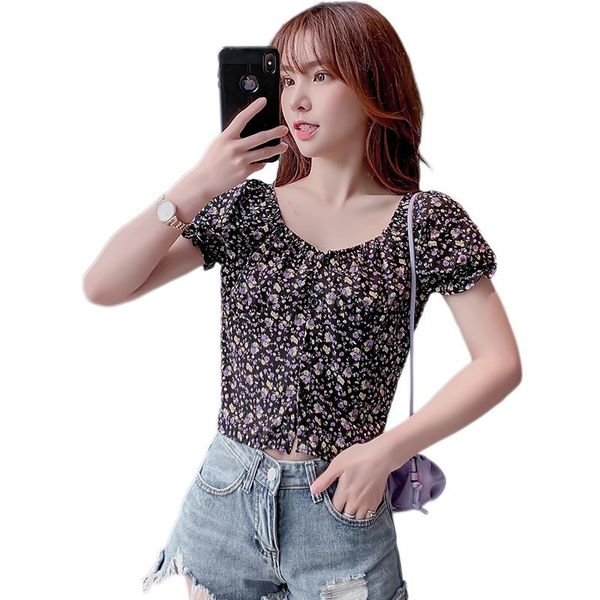 

summer chiffon women blouse shirts flower button short sleeve leisure series style v-neck lady clothing blouses women's &, White