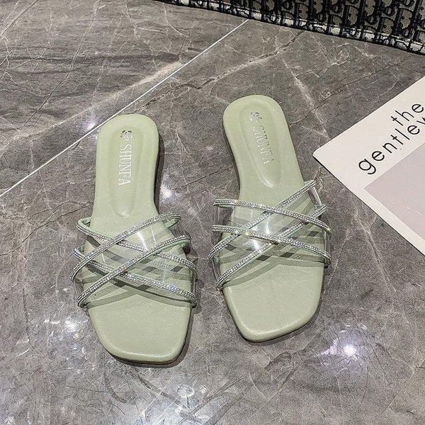 

female sandals korean version transparent drag shoes wild non-slip slippers women fashion, Black