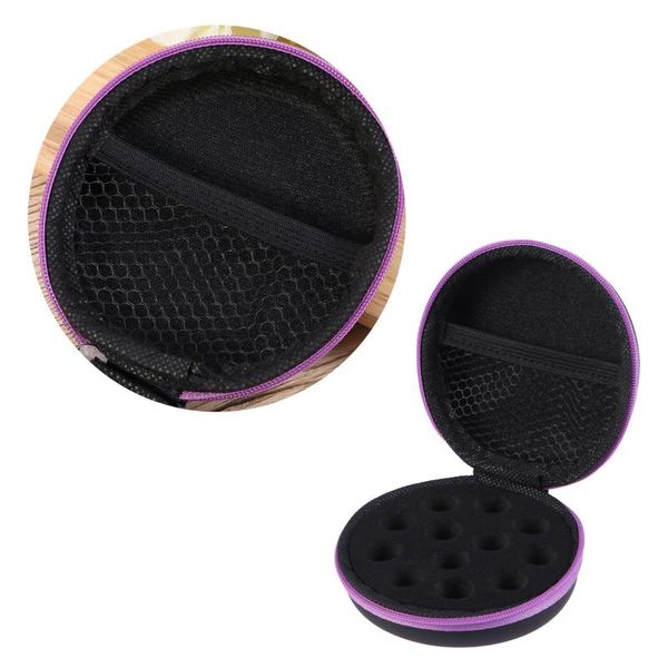 

car organizer 12 grids 1/2ml faux leather round empty carry case holder portable storage bag for essential oil(purple)