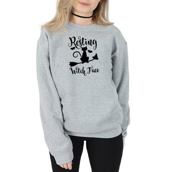 

women's hoodies & sweatshirts resting witch face halloween madam sweatshirt cotton casual aesthetic clothing crewneck pullovers full lo, Black