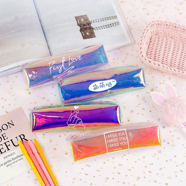 

pencil bags cute laser colorful case transparent jelly bag fashion box pencilcase school student supply