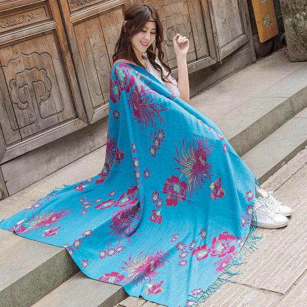 

scarves blanket ethnic designer poncho cape scarf women winter autumn cashmere-like print scarfs shawl muffler oversized schal, Blue;gray
