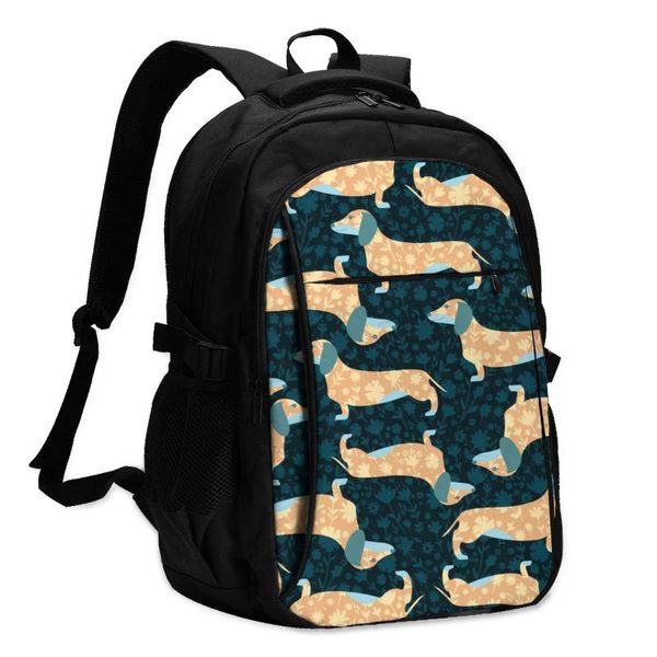 

backpack bags school for boy girl teenagerfloral dachshunds dogs usb charge computer lapback pack