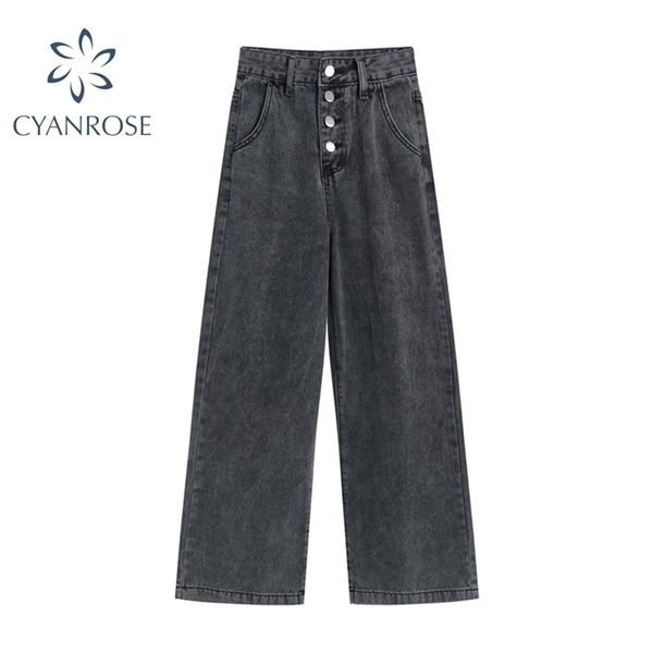 

grey jeans woman high waist fashion baggy korean straight wide leg pants black loose casual denim trousers female 210515, Blue