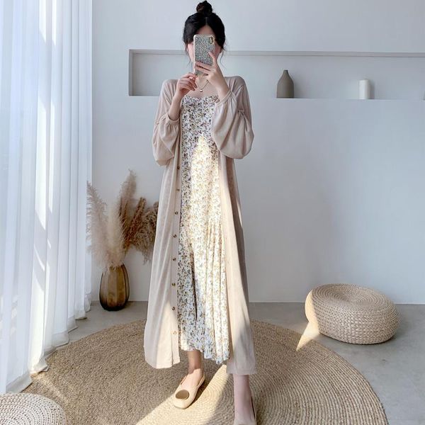 

women's knits & tees spring summer korean loose thin long sleeve cardigan sun protection mid-length knitted coats women fashion streetw, White