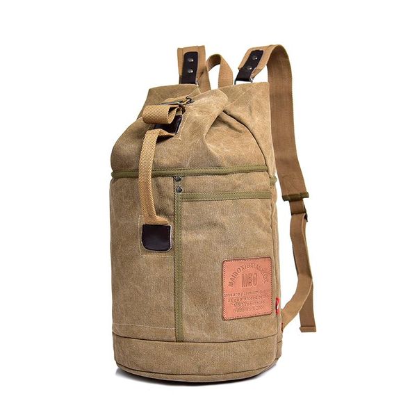 

backpack male cylindrical canvas outdoor tactical bucket men shoulder strap rivet strengthening mountain camping