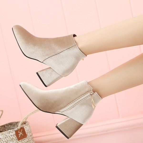 

boots big size women shoes ankle for ladies woman winter solid color square heel, Black