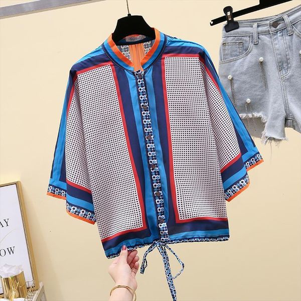 

summer wave dot women shirt contrast color bat sleeve cover belly female design sense niche chiffon gx1417 blouse, White