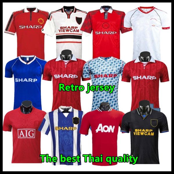 

manchester retro version 1994 96 2002 07 08 11 12 united soccer jersey finals football giggs scholes beckham ronaldo 98 99 cantona keane sol, Black;yellow