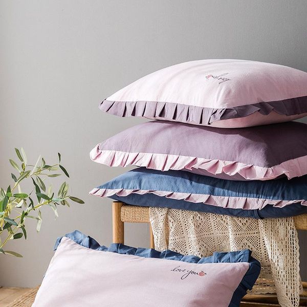 

pillow case 2 pieces 100% cotton solid embroidered lace cover washable single letter jacquard pillowcase cushion