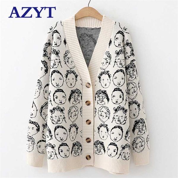 Azyt outono inverno cômico vice-pescoço cardigan jaqueta feminina kitwear camisola casaco casual malha para as mulheres 211018