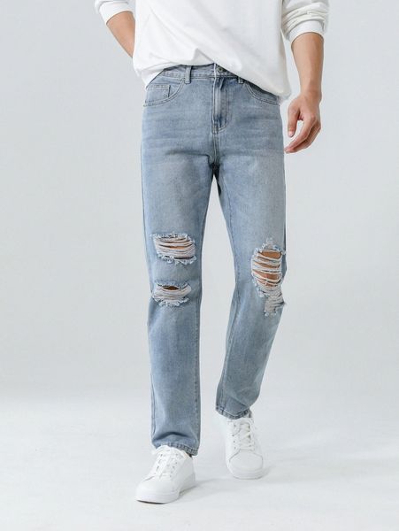 

men ripped zipper fly jeans q4z4#, Blue