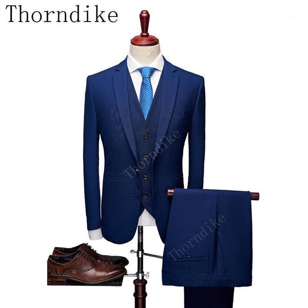 Erkek Takım Elbise Blazers 2021 Kış Stil Moda Mavi Ceket Kalın Sıcak Ceketler Örgün Giyim Ofis Üç Adet (Ceket + Pantolon + Yelek)
