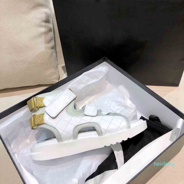 

2021 spring summer women's luxury designer sandals fashion good quality 7 colors genuine leather hook & loop flat heeel 35 to 40, Black