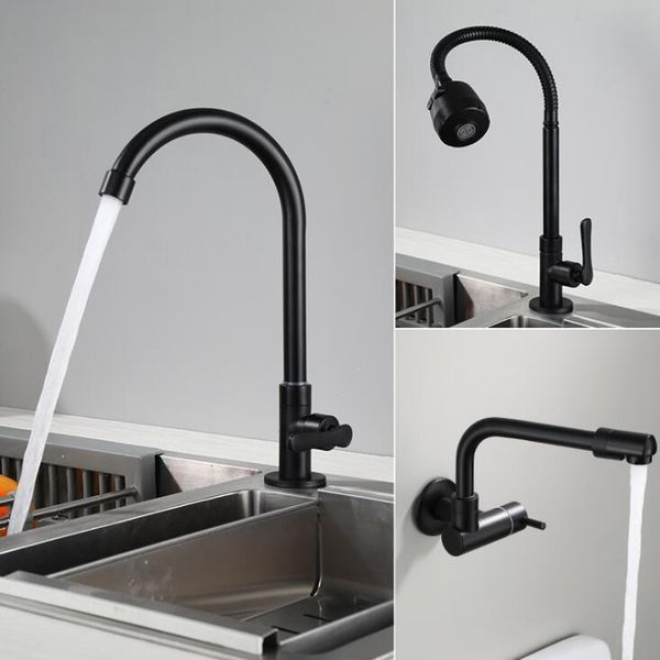 

bathroom sink faucets black single cold faucet wall mount kitchen tap high 304 stainless steel mounted