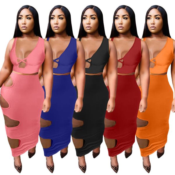 

summer womens two piece dress + mini skirt bodycon dresses fashion solid color hole bag hip skirt 1365, White