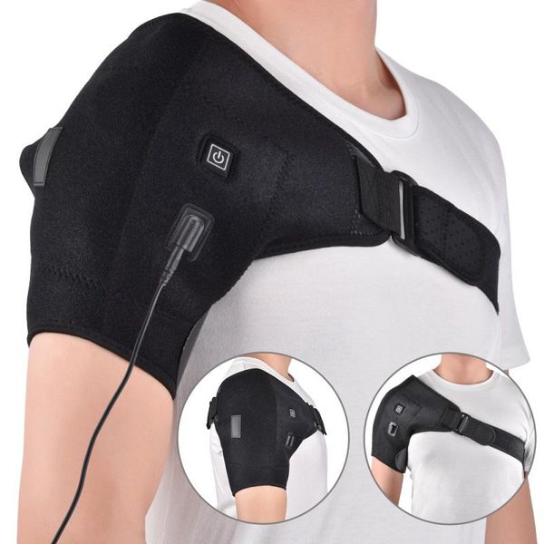 

back support electric heat therapy adjustable shoulder brace for dislocated rehabilitation pain wrap accessories outdoor, Black;blue