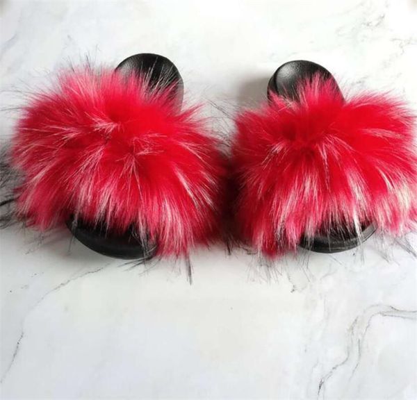 

women fur slides warm fluffy slippers faux female fuzzy plush casual home fake sandals, Black