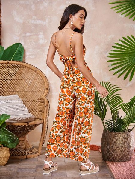 

tied open back wide leg cami jumpsuit l77u#, White