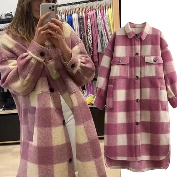 

women's wool & blends jenny&dave coat women ins fashion blogger vintage oversize woollen plaid long jacket plus size england winter tre, Black