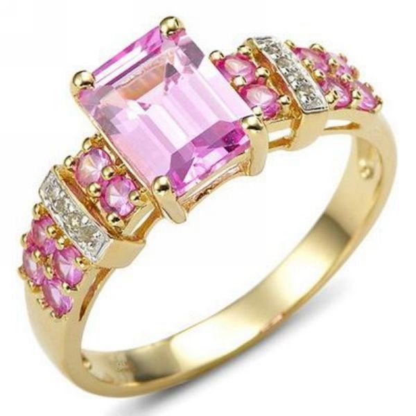 

wedding rings suohuan size 6-10 cocktail for women pink zircon stone crystal gold filled engagement female finger jewelry gift, Slivery;golden