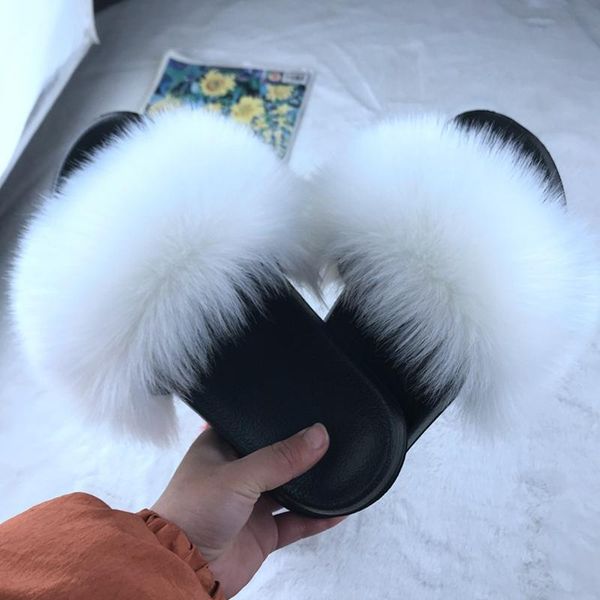 

ladies summer real fur slippers furry cute fluffy slides plush luxury, Black