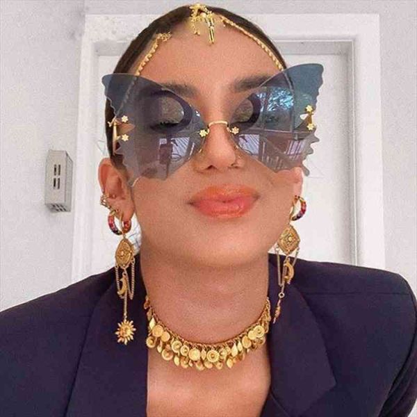 

butterfly rimless sunglasses women laxury sun glasses oversize cateye metal shades sunglasses uv400 glasses oculos, White;black