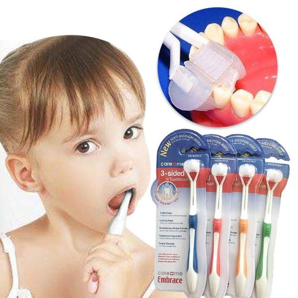 

1pc creative baby toothbrush three sided safety soft brush children oral hygiene care teeth brushes kinderen tandenborstel