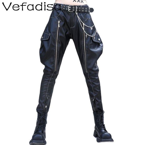 

women's pants & capris vefadisa fashion personality stitching black leather women 2021 locomotive style autumn slim harem zwl1285a, Black;white