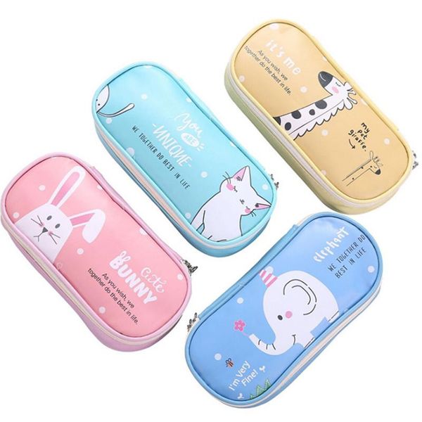 

pencil bags cute cartoon animal cases kawaii elephant pu case box stationery school supplies